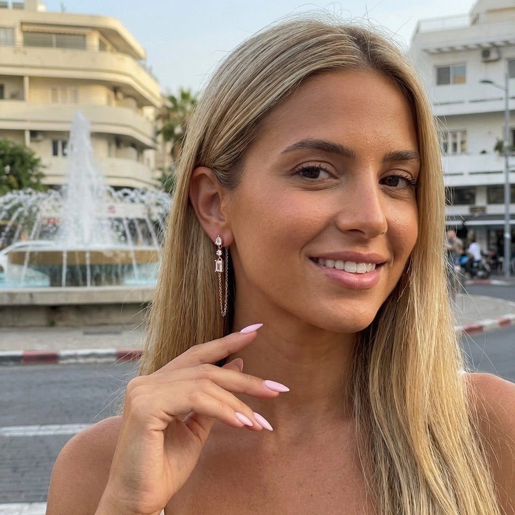 עגילי בגט נופלים רוז גולד